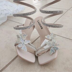 Adams Nude Lace-Up Heels with Crystal Butterfly Accents